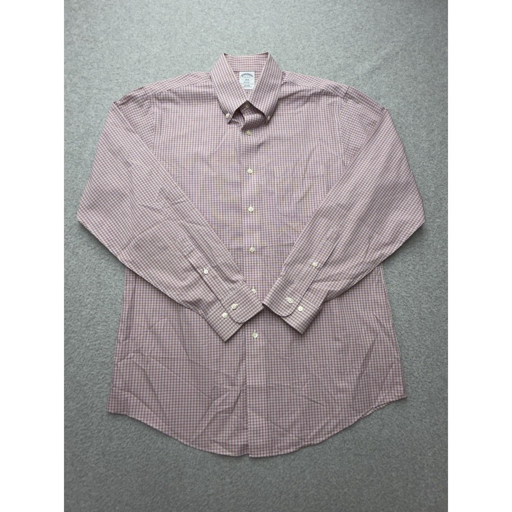 Brooks Brothers Dress Shirt‎ Mens 17 Red Check Regent Slim Fit Non Iron Cotton
